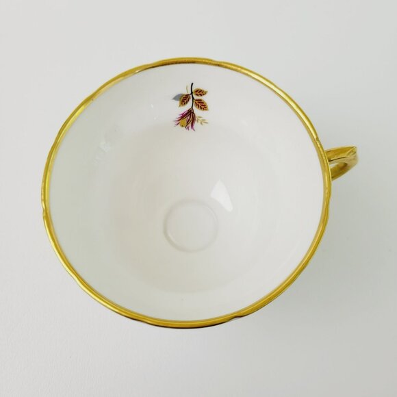 Vintage Rosina Heavy Gold Teacup & Saucer Yellow Rose Leaves Fall Autumn - Picture 6 of 16